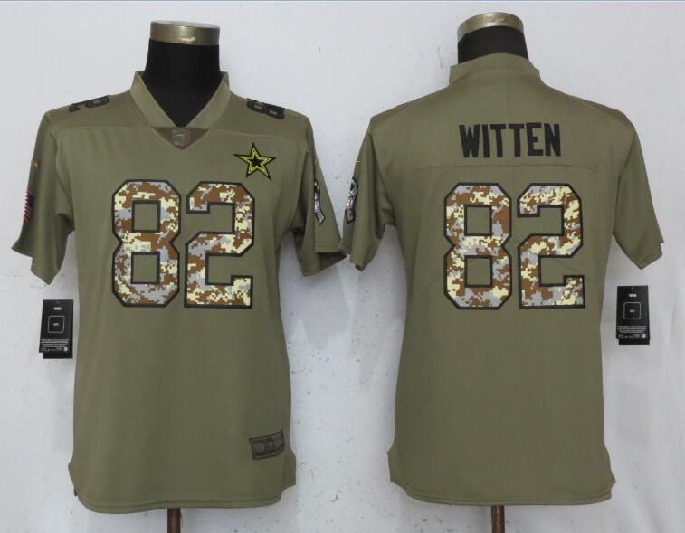 Women Dallas Cowboys #82 Witten Olive Camo Carson Nike Salute to Service Player NFL Jerseys->women nfl jersey->Women Jersey